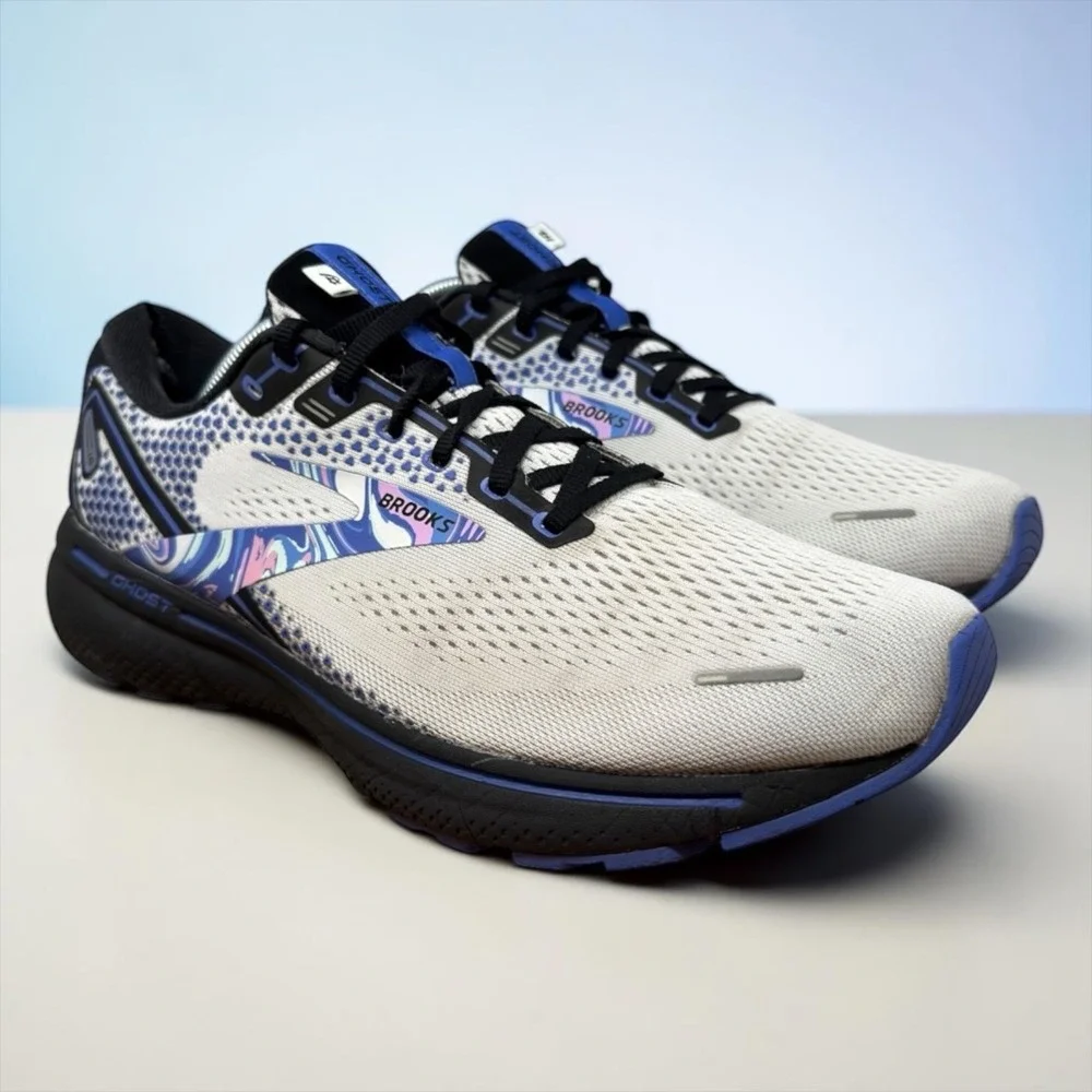 Brooks Ghost 14 Running Shoes Mens 11.5 White Blue Marble Print 1103691D145